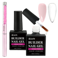 BQAN HEMA-Free Builder Gel, 7-in-1 Self-Leveling Nail Extension Gel with Base/Apex/Strengthener(Clear & Nude Pink)