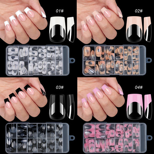 120pcs/box Acrylic French False Nails Medium Length Square Armor Full Cover Nail Tips