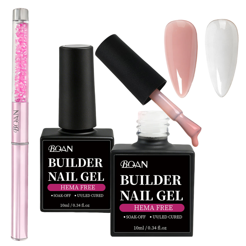 BQAN HEMA-Free Builder Gel, 7-in-1 Self-Leveling Nail Extension Gel with Base/Apex/Strengthener(White & Nude)
