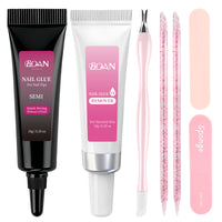 BQAN 10g Semi Nail Glue for Press On Nails, Super Strong | Quick Drying | Long Lasting | No UV Light Needed for Fake Acrylic Nails Tips with 10ml Nail Glue Remover