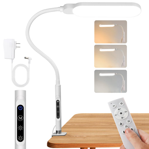 BQAN LED Desk Lamp with Clamp, Flexible Gooseneck Nail Table Lamp Touch Control, Eye-Care 15W Desk Light 5 Modes & 9 Brightness Levels for Nail/Office/Home/Work