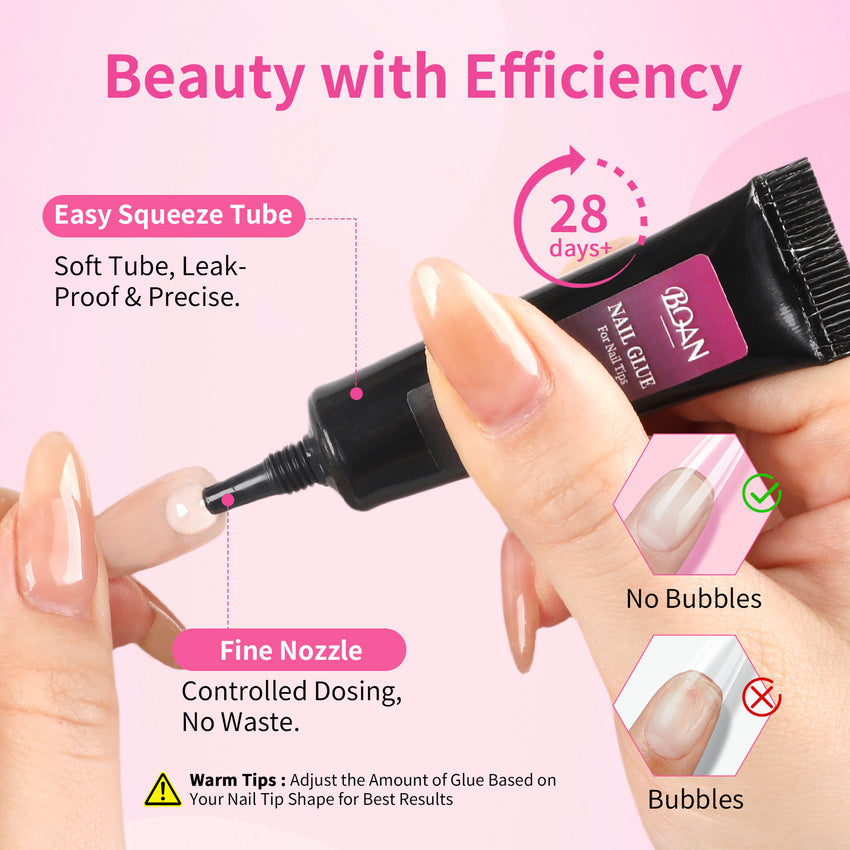 BQAN 10g Semi Nail Glue for Press On Nails, Super Strong | Quick Drying | Long Lasting | No UV Light Needed for Fake Acrylic Nails Tips with 10ml Nail Glue Remover