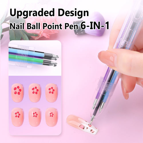 BQAN 6-In-1 Nail Dotting Tool – Multi Size Nail Art Pen for Dots, Flowers & Rhinestones