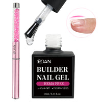 BQAN HEMA-Free Builder Gel, 7-in-1 Self-Leveling Nail Extension Gel with Base/Apex/Strengthener(Clear & Nude Pink)