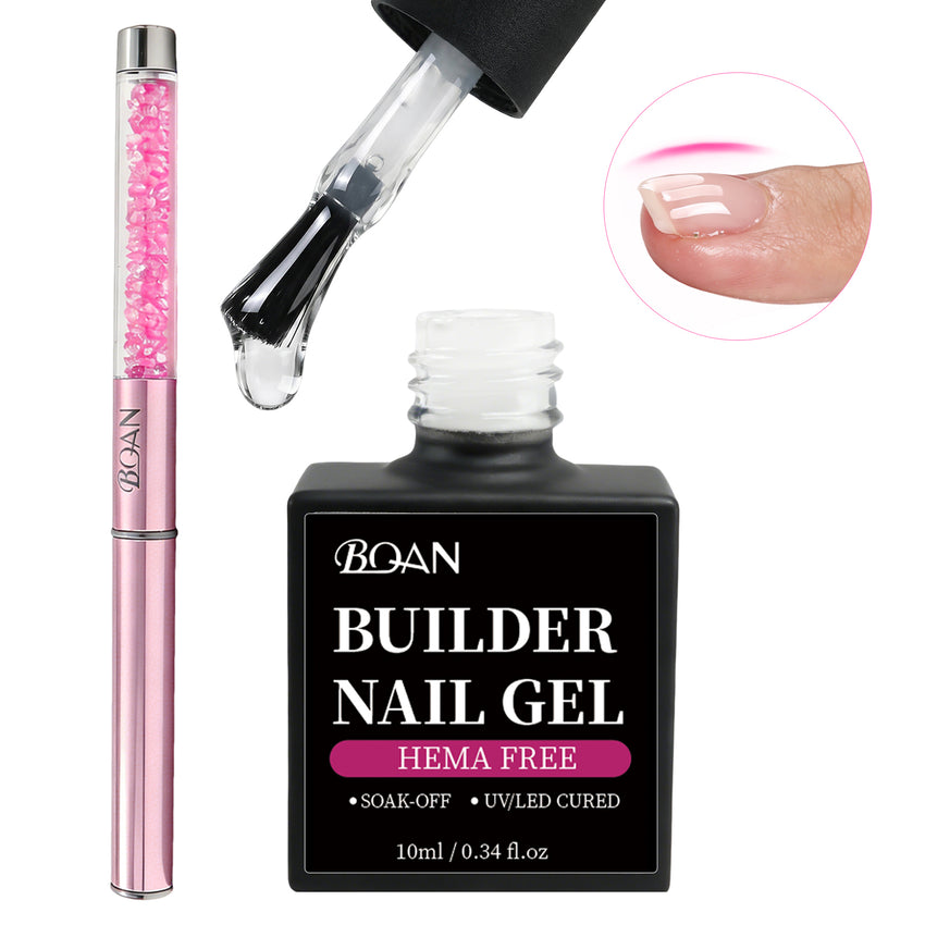 BQAN HEMA-Free Builder Gel, 7-in-1 Self-Leveling Nail Extension Gel with Base/Apex/Strengthener(Clear & Nude Pink)
