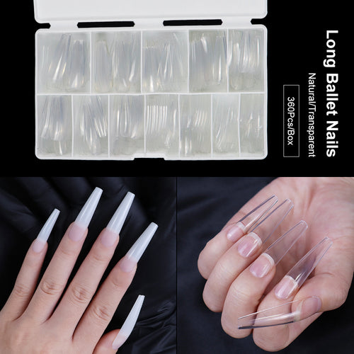 Full Coverage Natural Coffin Shaped Ballerina Nails Acrylic Nail Tips 360 Pcs