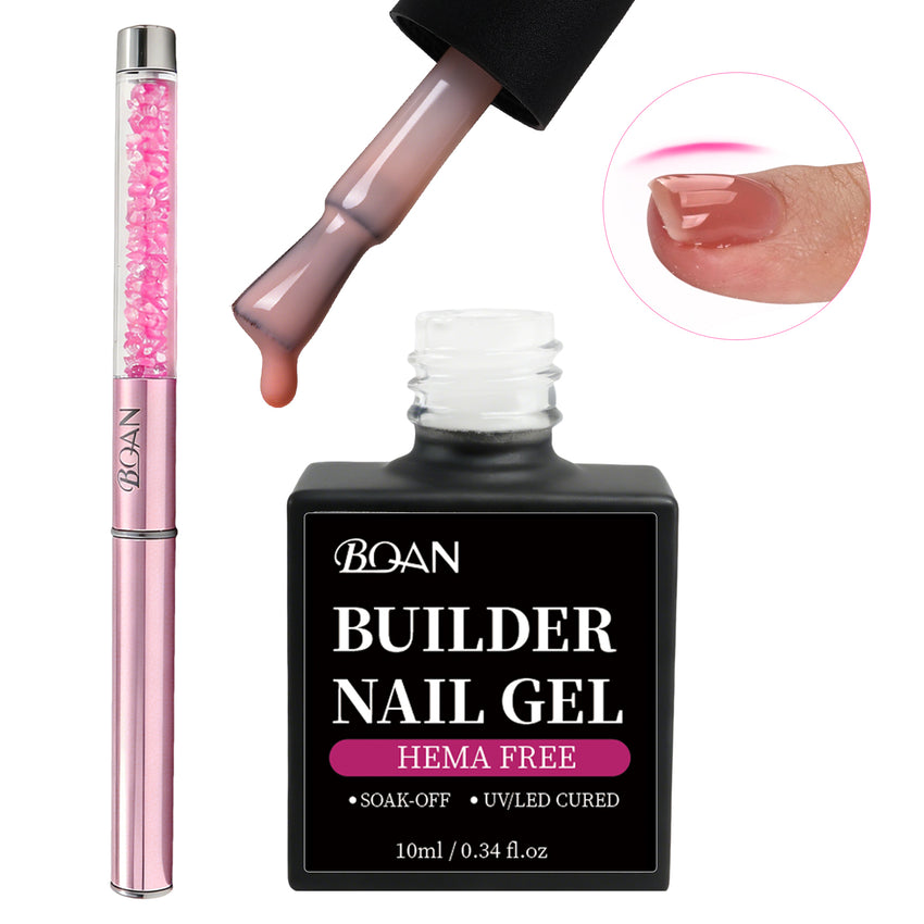 BQAN HEMA-Free Builder Gel, 7-in-1 Self-Leveling Nail Extension Gel with Base/Apex/Strengthener(White & Nude)