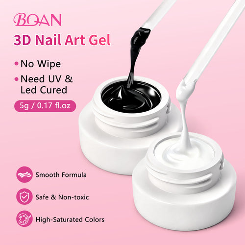 BQAN Nail Art Essentials Bundle|3 Brushes + Black & White Gel|Professional Nail Art Tool