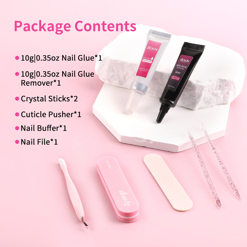 BQAN 10g Semi Nail Glue for Press On Nails, Super Strong | Quick Drying | Long Lasting | No UV Light Needed for Fake Acrylic Nails Tips with 10ml Nail Glue Remover