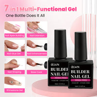 BQAN HEMA-Free Builder Gel, 7-in-1 Self-Leveling Nail Extension Gel with Base/Apex/Strengthener(White & Nude)