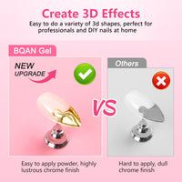 BQAN 3D Sculpting Gel Nail Art Kit - Clear No Wipe Gel 2Pcs 0.17oz, 3 Liner Brushes & Chrome Powder for Professional DIY Salon Quality Manicure Designs