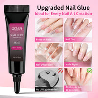 BQAN 10g Semi Nail Glue for Press On Nails, Super Strong | Quick Drying | Long Lasting | No UV Light Needed for Fake Acrylic Nails Tips with 10ml Nail Glue Remover