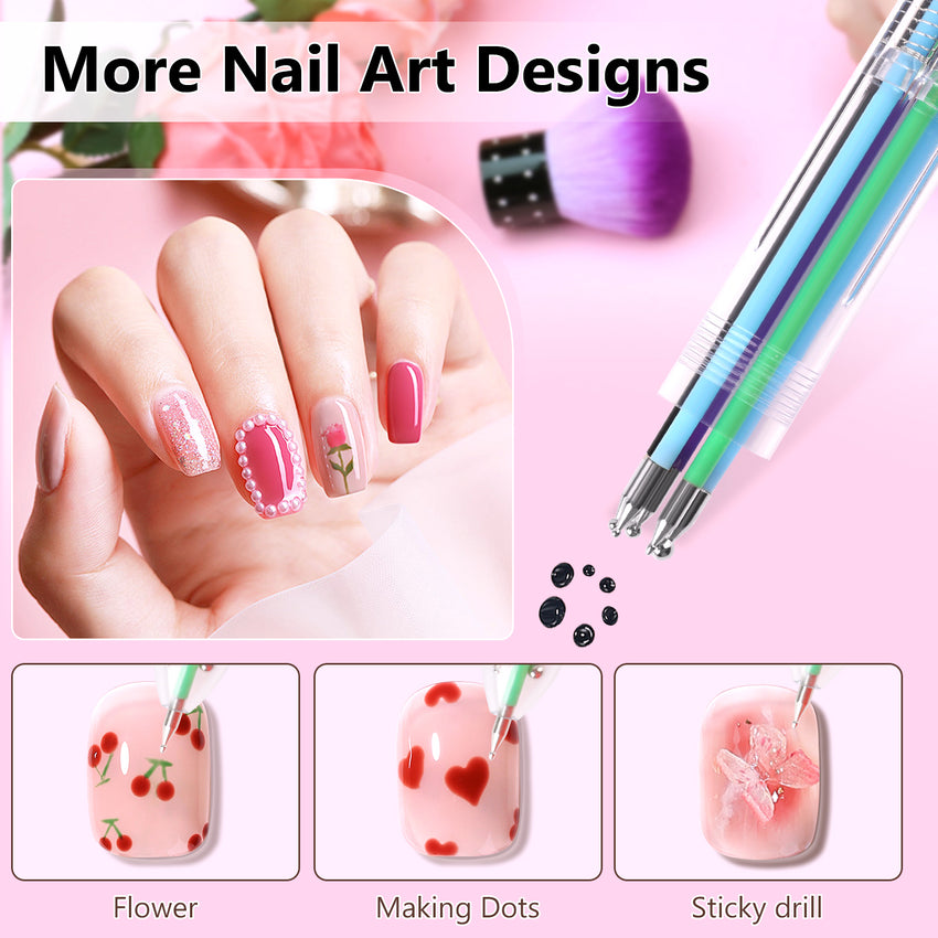 BQAN 6-In-1 Nail Dotting Tool – Multi Size Nail Art Pen for Dots, Flowers & Rhinestones