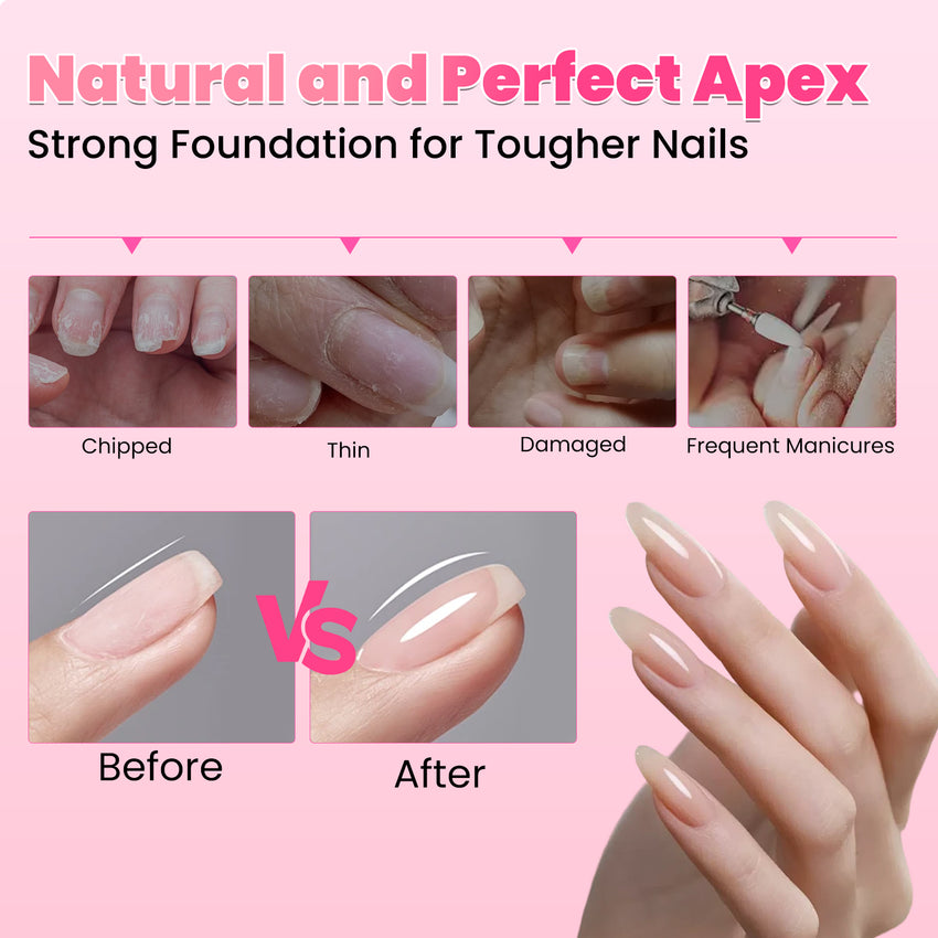 BQAN HEMA-Free Builder Gel, 7-in-1 Self-Leveling Nail Extension Gel with Base/Apex/Strengthener(Clear & Nude Pink)