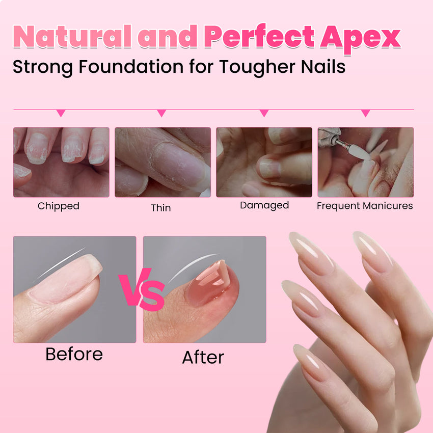 BQAN HEMA-Free Builder Gel, 7-in-1 Self-Leveling Nail Extension Gel with Base/Apex/Strengthener(White & Nude)