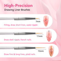 BQAN 3D Sculpting Gel Nail Art Kit - Clear No Wipe Gel 2Pcs 0.17oz, 3 Liner Brushes & Chrome Powder for Professional DIY Salon Quality Manicure Designs