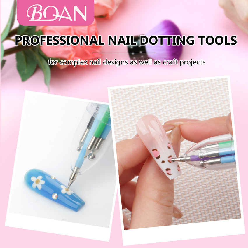 BQAN 6-In-1 Nail Dotting Tool – Multi Size Nail Art Pen for Dots, Flowers & Rhinestones