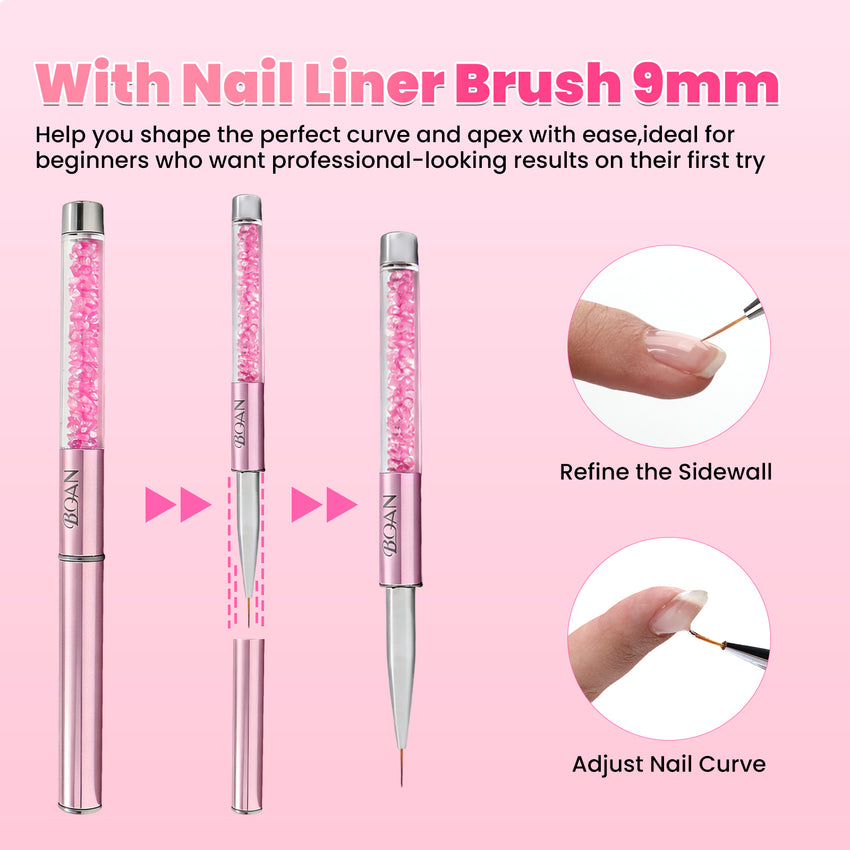 BQAN HEMA-Free Builder Gel, 7-in-1 Self-Leveling Nail Extension Gel with Base/Apex/Strengthener(Clear & Nude Pink)