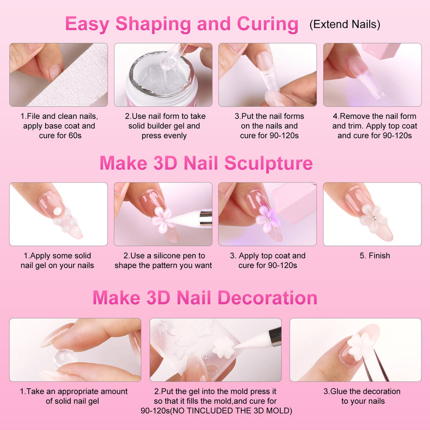 BQAN 3D Nail Builder Gel Set – Clear Sculpting Extension Gel