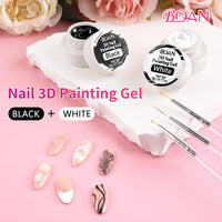 BQAN Nail Art Gel Paint Set – Black & White Gel Nail Polish for French Tips Flowers Drawing Ombre Design No Wipe, UV/LED Curing, Home & Salon Use
