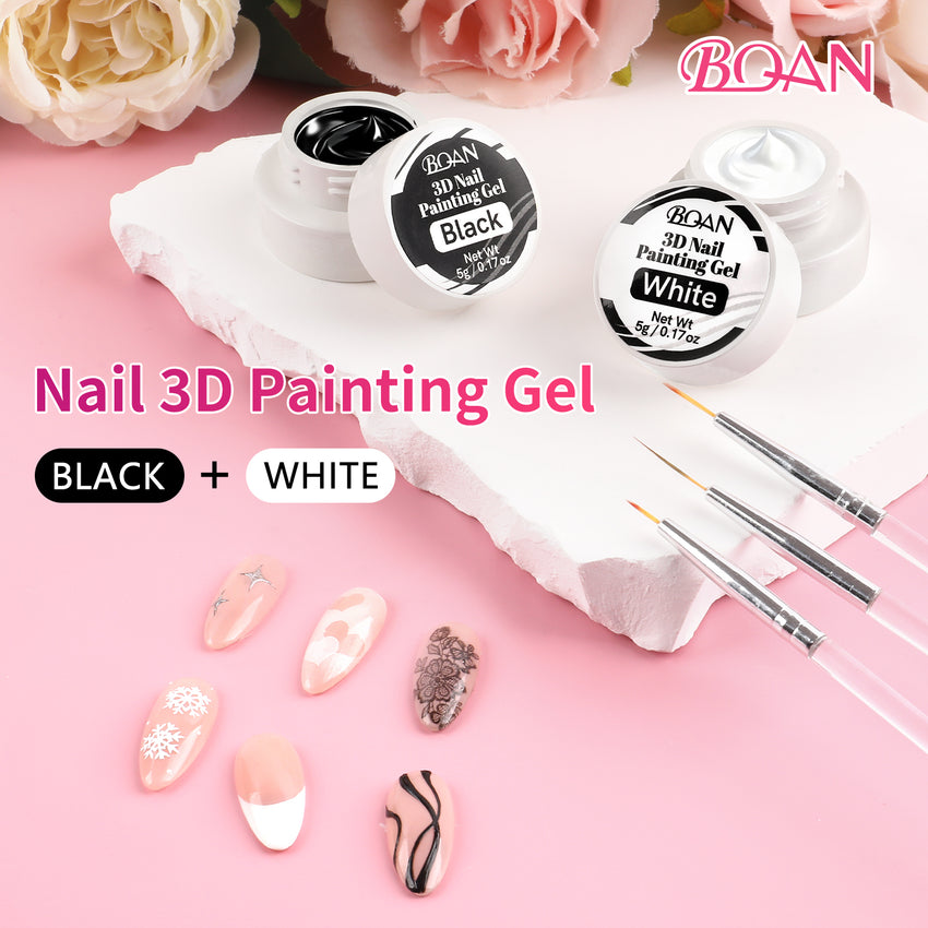 BQAN Nail Art Gel Paint Set – Black & White Gel Nail Polish for French Tips Flowers Drawing Ombre Design No Wipe, UV/LED Curing, Home & Salon Use