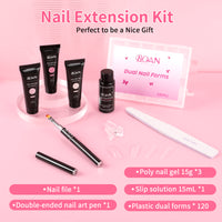 BQAN Poly Nail Gel Kit,3 Colors Poly Extension Gel With Dual Forms Builder Extension for Nail Tech DIY at Home Manicure Set