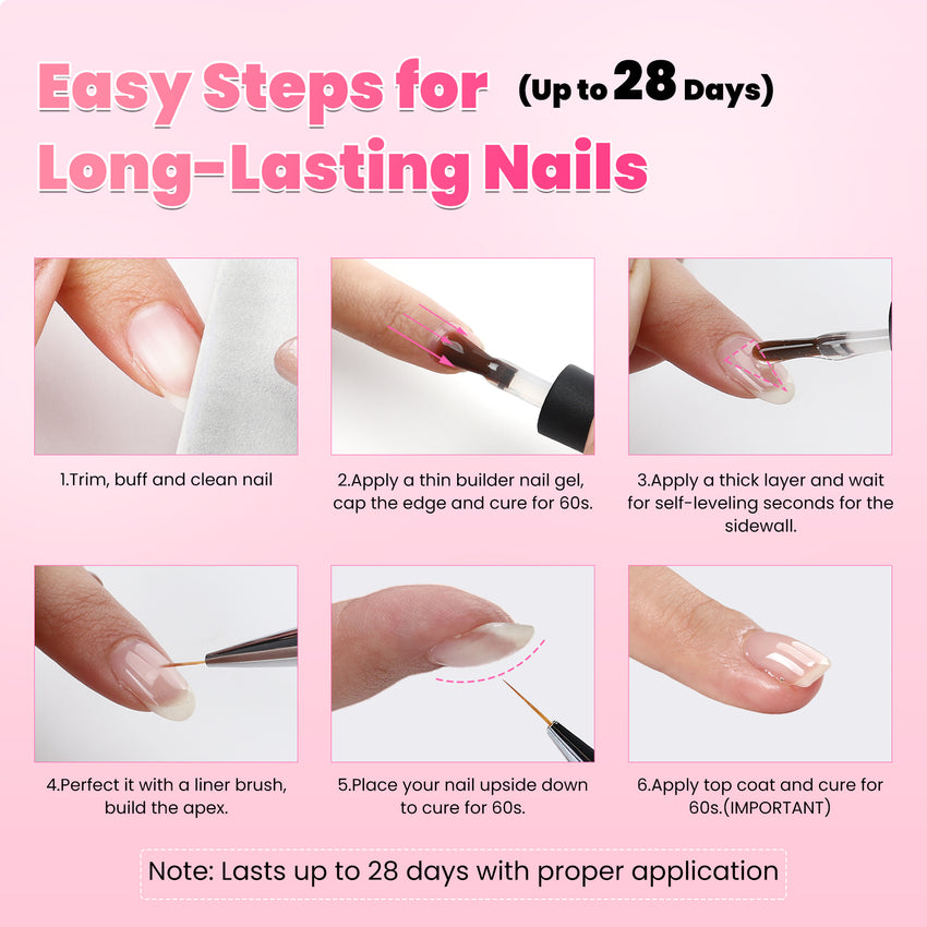 BQAN HEMA-Free Builder Gel, 7-in-1 Self-Leveling Nail Extension Gel with Base/Apex/Strengthener(Clear & Nude Pink)