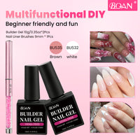 BQAN HEMA-Free Builder Gel, 7-in-1 Self-Leveling Nail Extension Gel with Base/Apex/Strengthener(White & Nude)