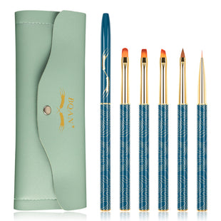 BQAN 5-In-1 Assembled Wheaties Nail Art Brush Set with Nail Brush Holder Case Bag