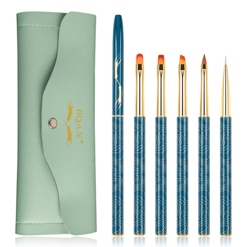 BQAN 5-In-1 Assembled Wheaties Nail Art Brush Set with Nail Brush Holder Case Bag