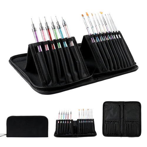 2 in 1 Nail Art Brush Kit Cosmetic Brush Stand Bag Storage