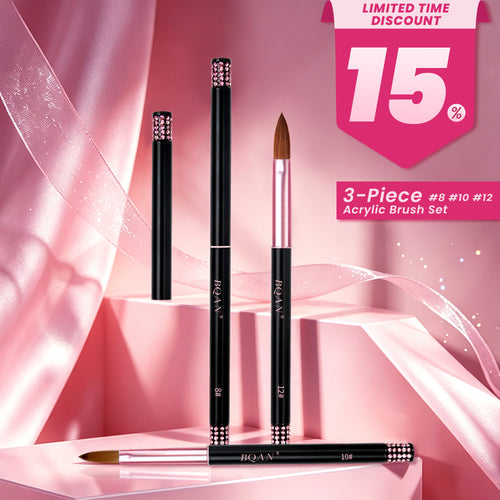 BQAN Acrylic Brush Set|3 sizes|100% Pure Kolinsky Hair|Professional Nail Tool