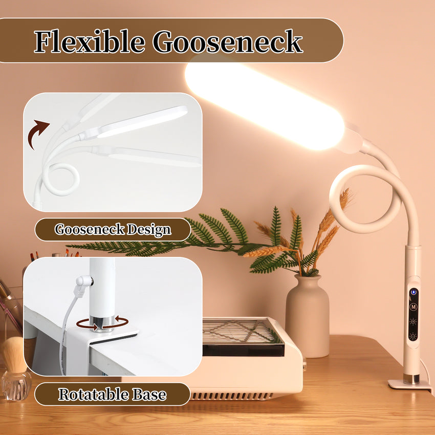 BQAN LED Desk Lamp with Clamp, Flexible Gooseneck Nail Table Lamp Touch Control, Eye-Care 15W Desk Light 5 Modes & 9 Brightness Levels for Nail/Office/Home/Work
