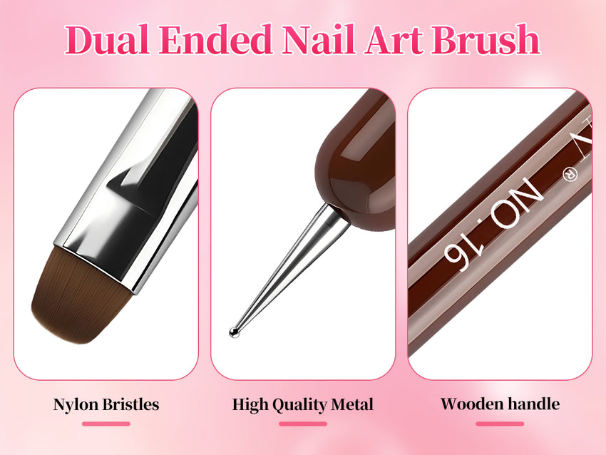 BQAN Dual Tip Nail Art Brush #12 #14 #16 – French Brush + Dotting Tool