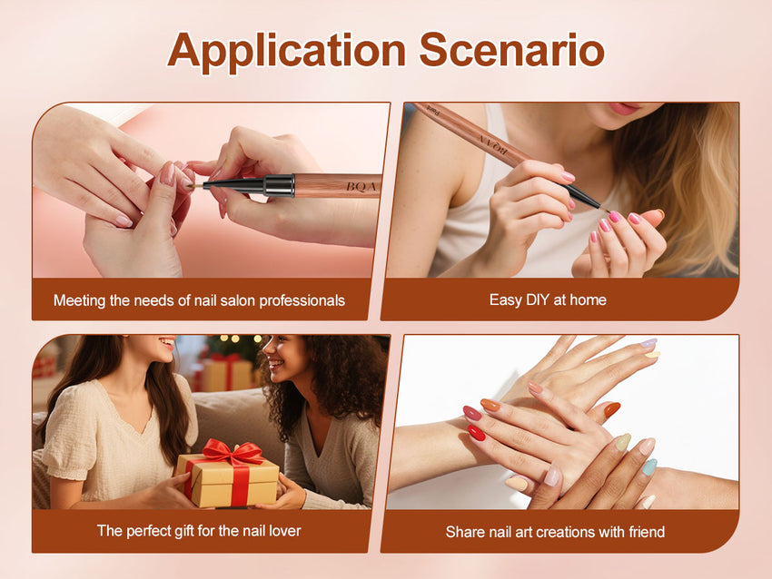 4 Tape Sandalwood Handled Nail Art Brush For Different Nail Beauty Needs