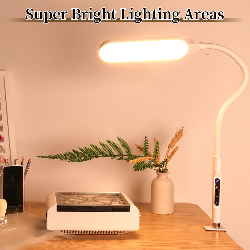 BQAN LED Desk Lamp with Clamp, Flexible Gooseneck Nail Table Lamp Touch Control, Eye-Care 15W Desk Light 5 Modes & 9 Brightness Levels for Nail/Office/Home/Work