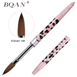 📣New In🔥BQAN Exclusive Design Pink Cow Print 100% Kolinsky UV Polish Gel Synthetic Acrylic Brush Tool Pen 3D Acrylic Nail Art Brush