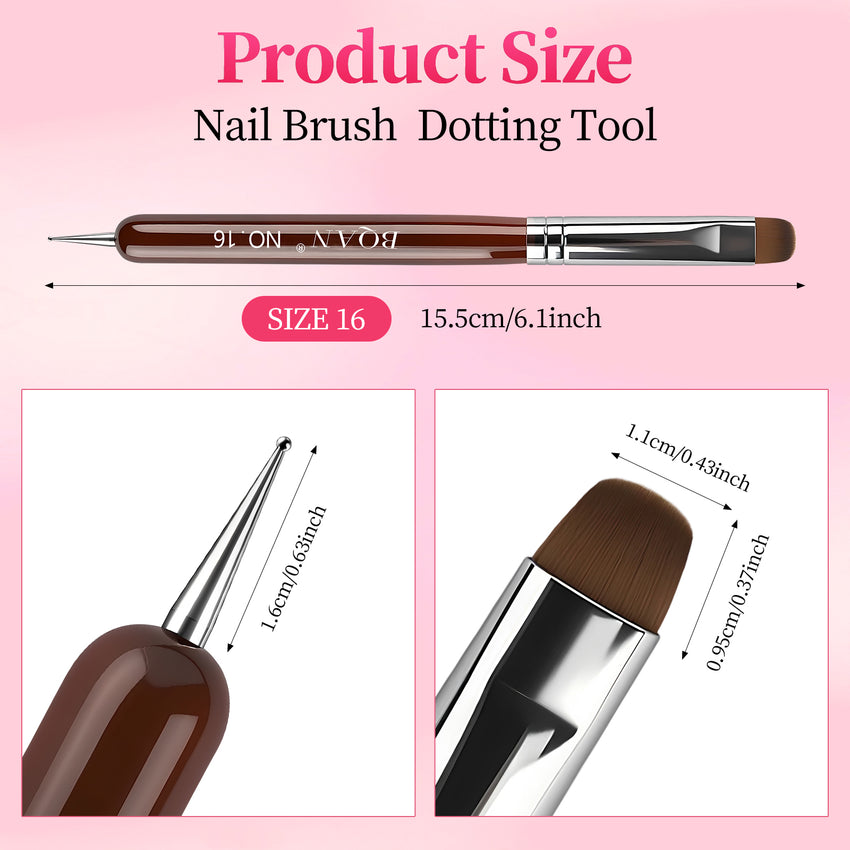 BQAN Dual Tip Nail Art Brush #12 #14 #16 – French Brush + Dotting Tool