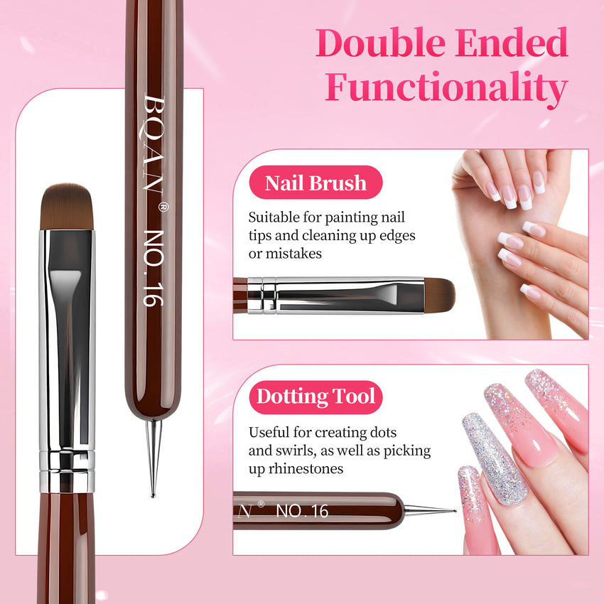 BQAN Dual Tip Nail Art Brush #12 #14 #16 – French Brush + Dotting Tool