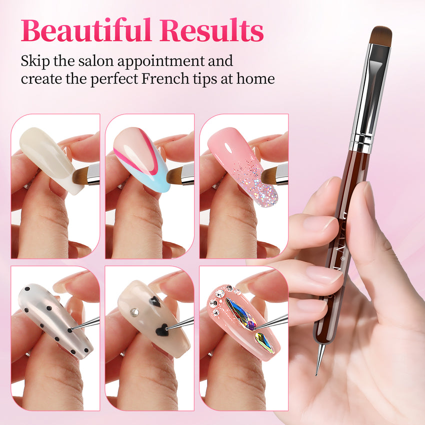 BQAN Dual Tip Nail Art Brush #12 #14 #16 – French Brush + Dotting Tool