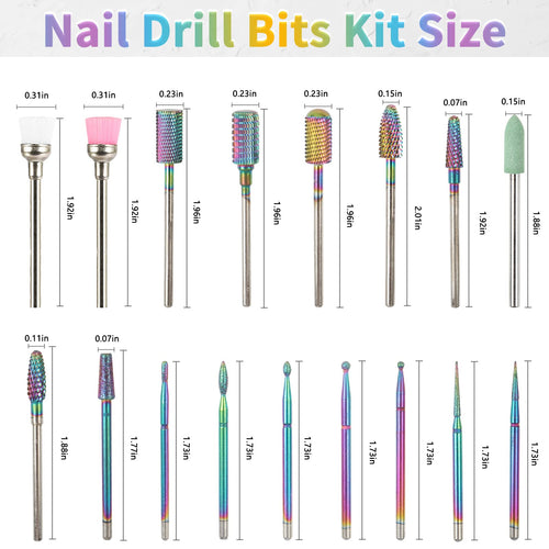 BQAN Home Salon Nail Art Supplies 17 Tungsten Carbide Drill Bits Set 3/32 Inch Professional Drill Bits For Nail Drill, Acrylic Nails, Manicure Pedicure