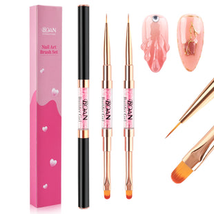 BQAN 2Pcs Dual-ended Nail Art Brush, Liner & Oval Brushes with Rhinestone Handle, Professional Nails Art Tools