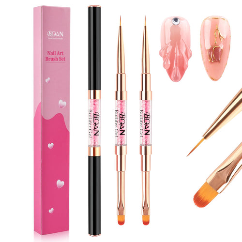 BQAN 2Pcs Dual-ended Nail Art Brush, Liner & Oval Brushes with Rhinestone Handle, Professional Nails Art Tools