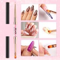 BQAN 2Pcs Dual-ended Nail Art Brush, Liner & Oval Brushes with Rhinestone Handle, Professional Nails Art Tools