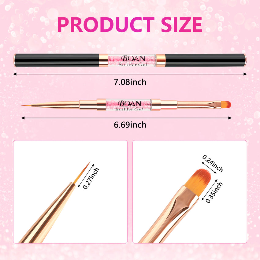 BQAN 2Pcs Dual-ended Nail Art Brush, Liner & Oval Brushes with Rhinestone Handle, Professional Nails Art Tools