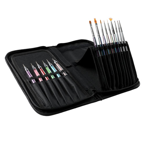 2 in 1 Nail Art Brush Kit Cosmetic Brush Stand Bag Storage