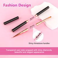 BQAN 2Pcs Dual-ended Nail Art Brush, Liner & Oval Brushes with Rhinestone Handle, Professional Nails Art Tools