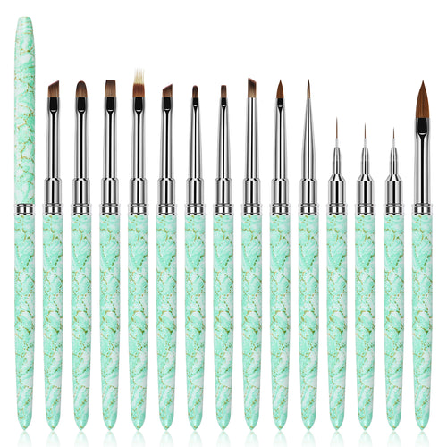 Customized Green Textured Metal Handle Multi-Purpose Nylon and Acrylic Brush for Nails