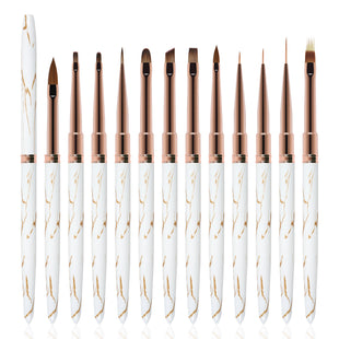 Customized White & Gold Line Design Metal Professional nail art brush set