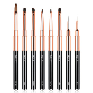 New Design 8 PCS Black Rose Gold Metal Handle Nail Art Brush Set